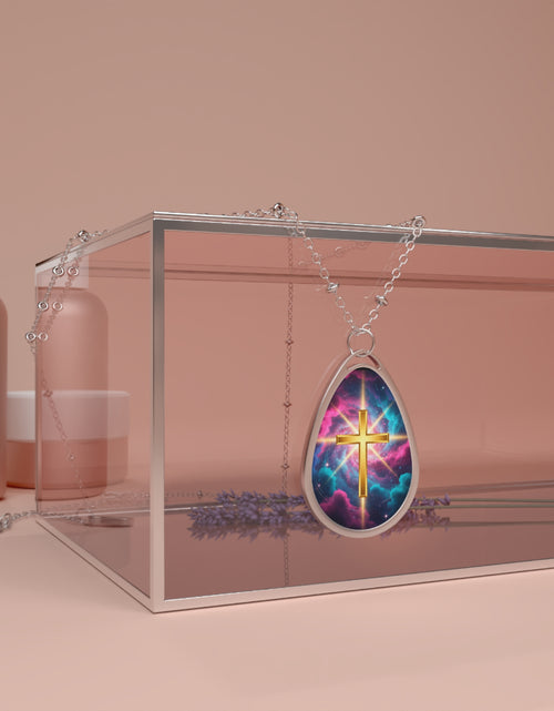 Load image into Gallery viewer, Christian Cross Necklace — Elegant Minimalist Jewelry Oval Pendant Cross Galaxy Necklace
