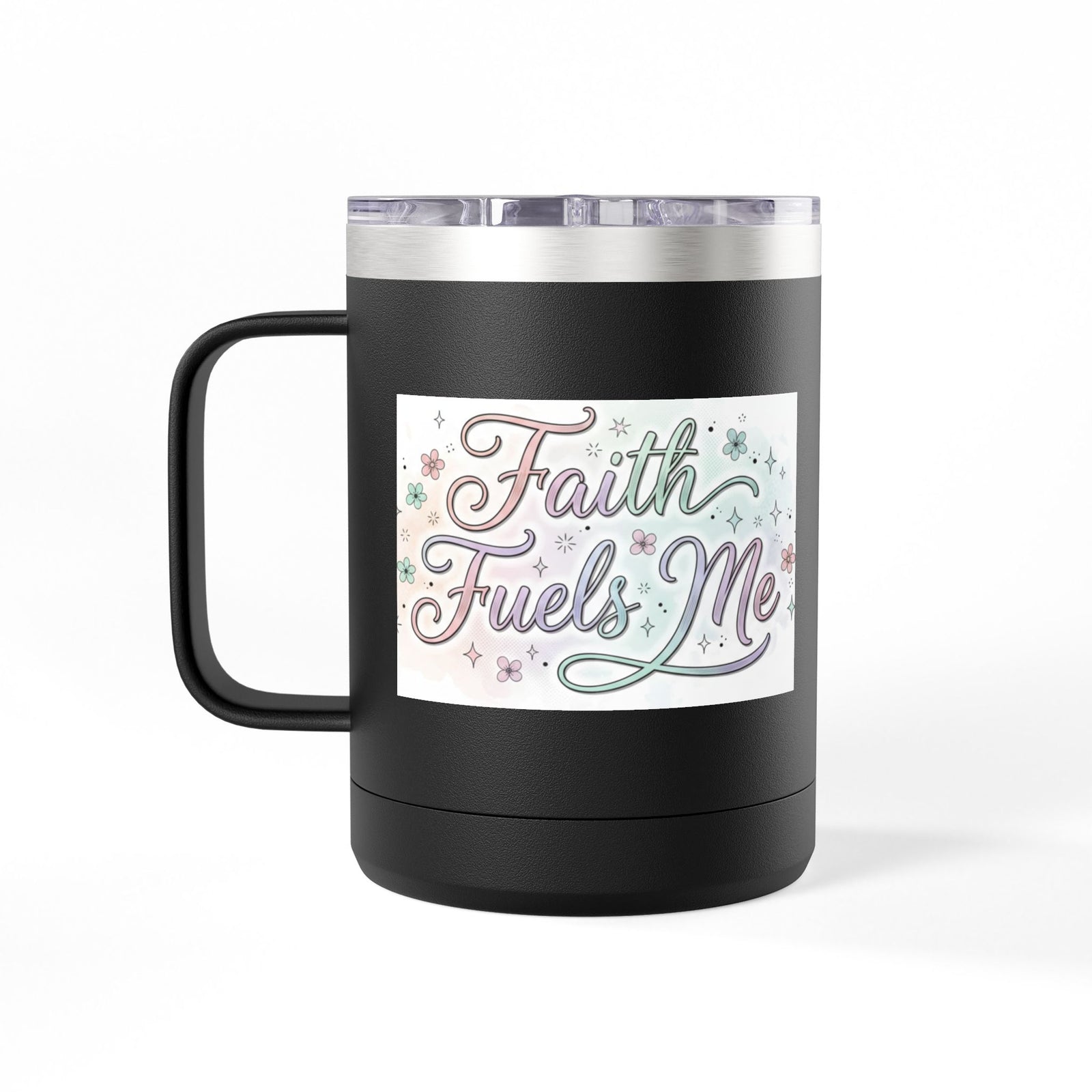 15oz Insulated Coffee Tumbler Mug — "Faith Fuels Me" Pastel Star Design