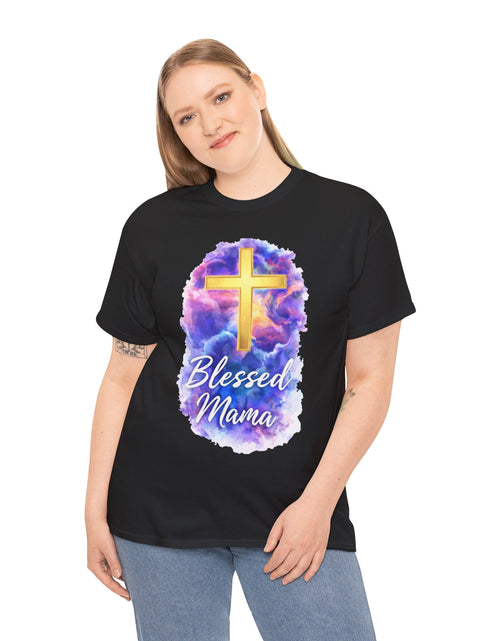 Load image into Gallery viewer, Blessed Mama Cross Tee, Women's Christian Faith Tee Shirt
