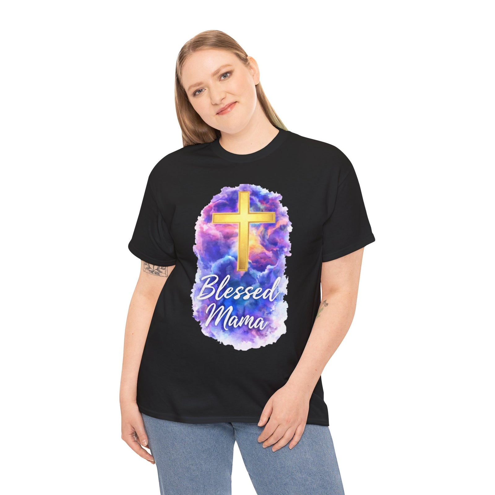Blessed Mama Cross Tee, Women's Christian Faith Tee Shirt