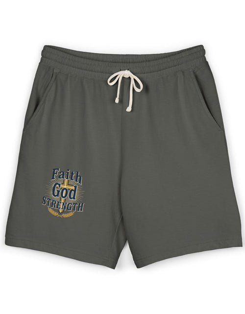 Load image into Gallery viewer, Faith God Strength Fleece Sweat Shorts — Lightweight Religious Lounge Shorts
