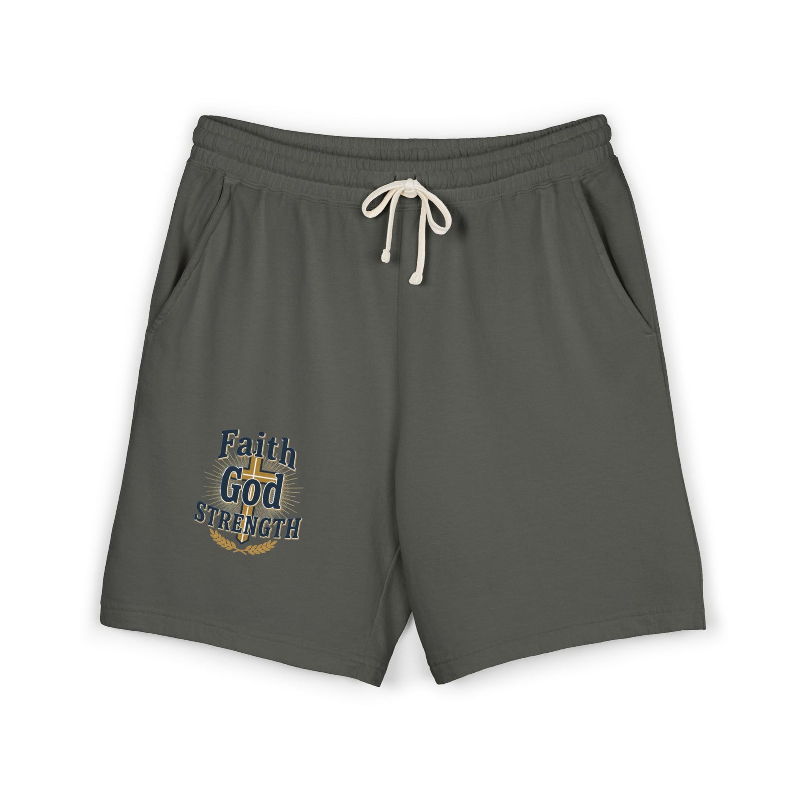 Faith God Strength Fleece Sweat Shorts — Lightweight Religious Lounge Shorts