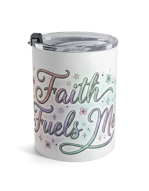 Load image into Gallery viewer, 10oz Insulated Tumbler Mug — Pastel Floral "Faith Fuels Me" inspirational Travel Cup
