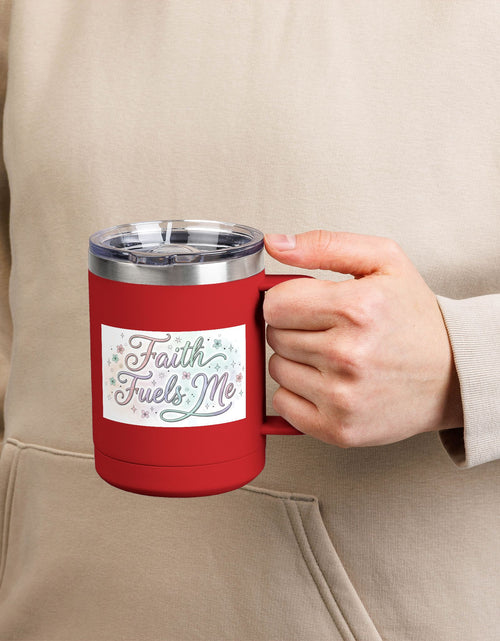 Load image into Gallery viewer, 15oz Insulated Coffee Tumbler Mug — "Faith Fuels Me" Pastel Star Design
