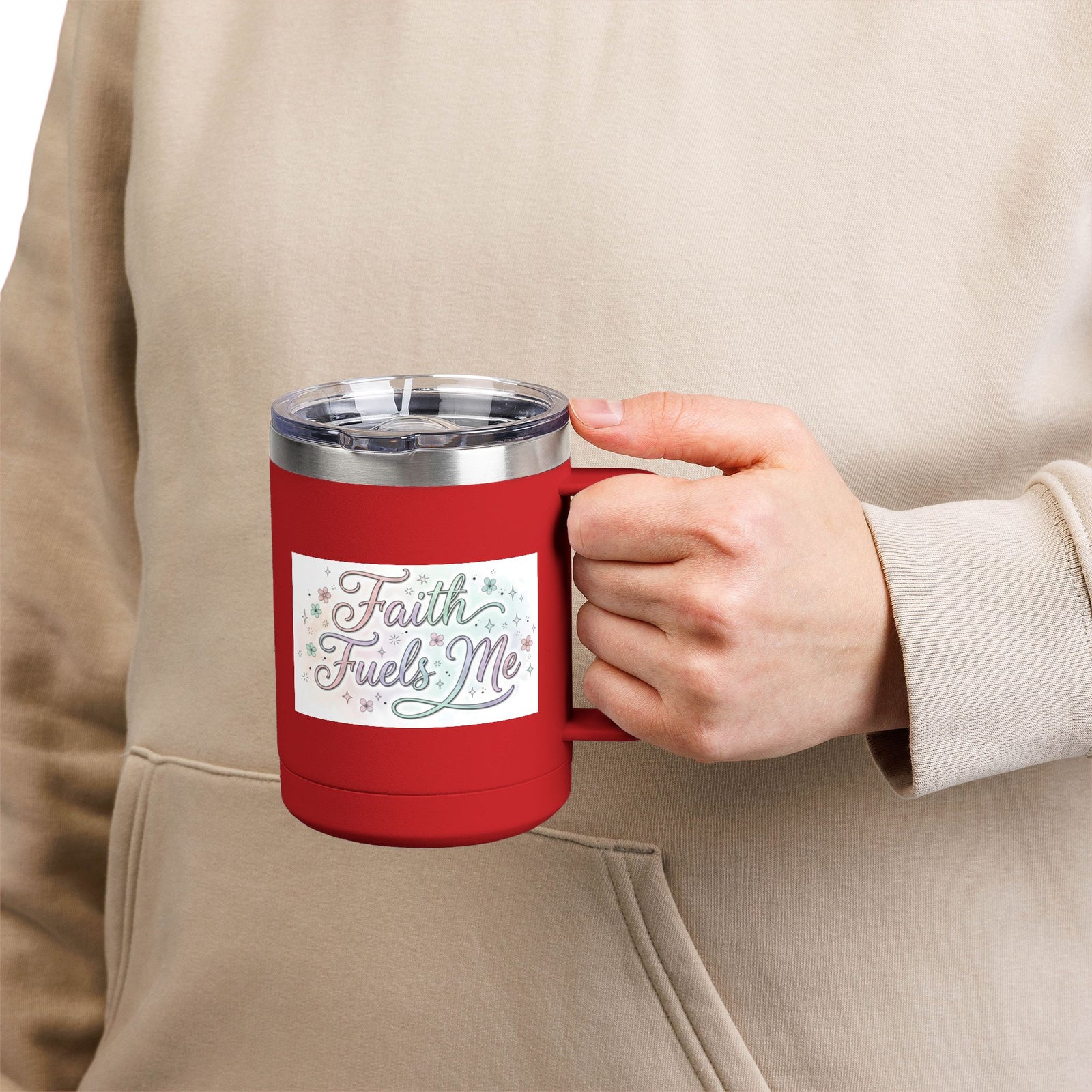 15oz Insulated Coffee Tumbler Mug — "Faith Fuels Me" Pastel Star Design