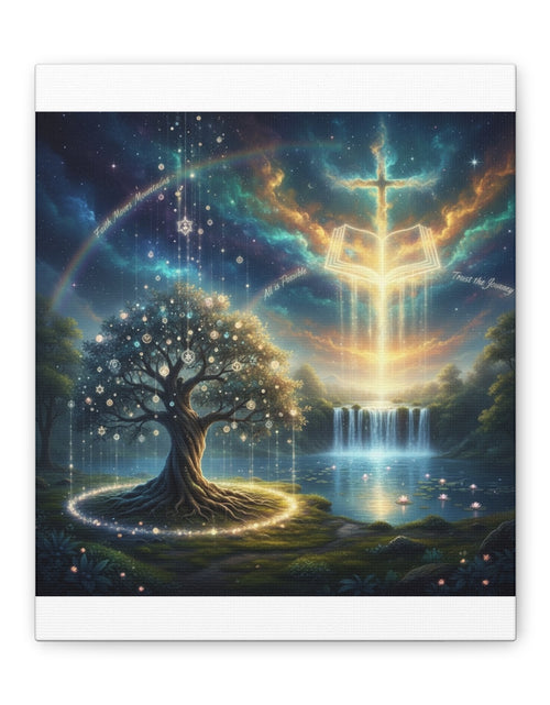 Load image into Gallery viewer, Spiritual Tree of Life Canvas Art — Mystical Cross &amp; Waterfall Stretched Canvas - Home Decor
