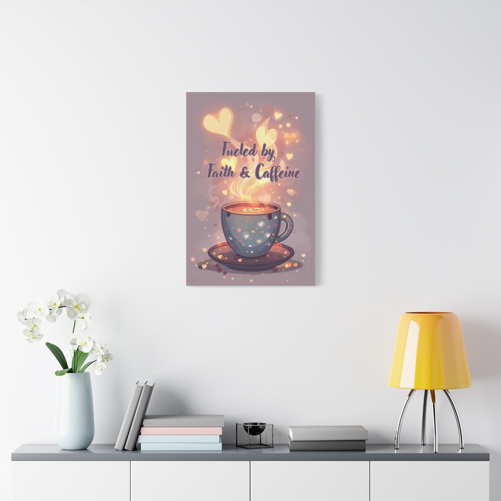 Canvas Wall Art "Fueled by Faith & Caffeine" — Coffee Lover Inspirational Home - Coffee Shop Decor