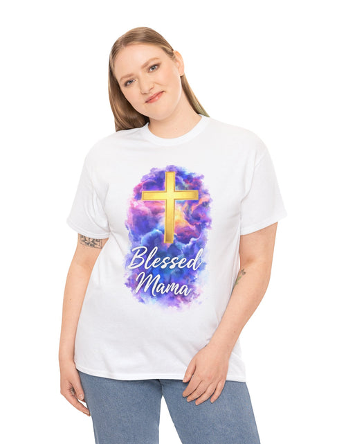 Load image into Gallery viewer, Blessed Mama Cross Tee, Women's Christian Faith Tee Shirt
