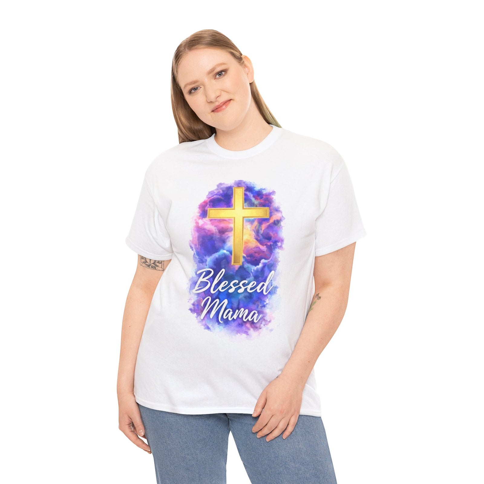 Blessed Mama Cross Tee, Women's Christian Faith Tee Shirt