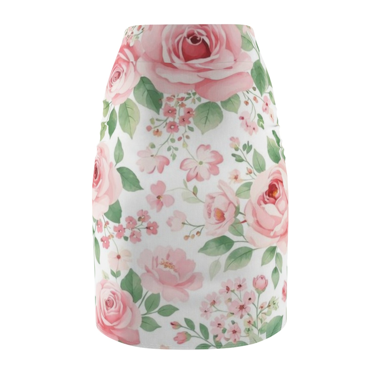 Pink Rose Floral Pencil Skirt for Women | Romantic Garden Skirt | Soft Watercolor Spring Outfit | Feminine Mid-Waist Skirt