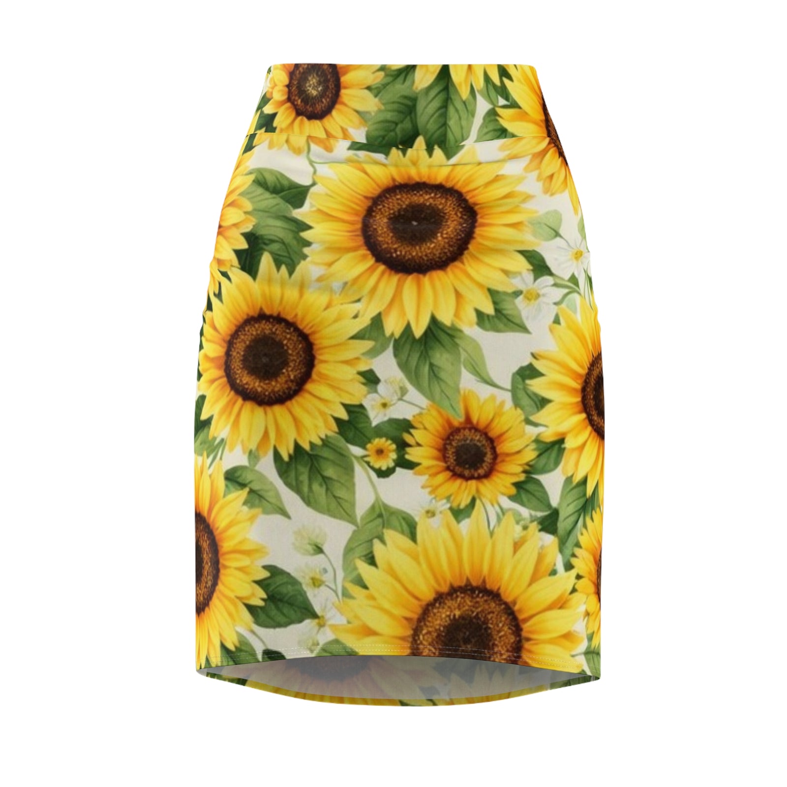 Sunflower Pencil Skirt – Bright Yellow Floral Midi Skirt for Summer, Casual Office Wear, Garden Party Outfit, Gift for Her