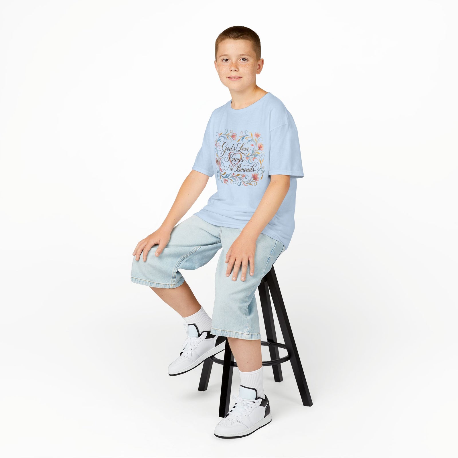 Kids Tee — "God's Love Knows No Bounds" Floral Shirt