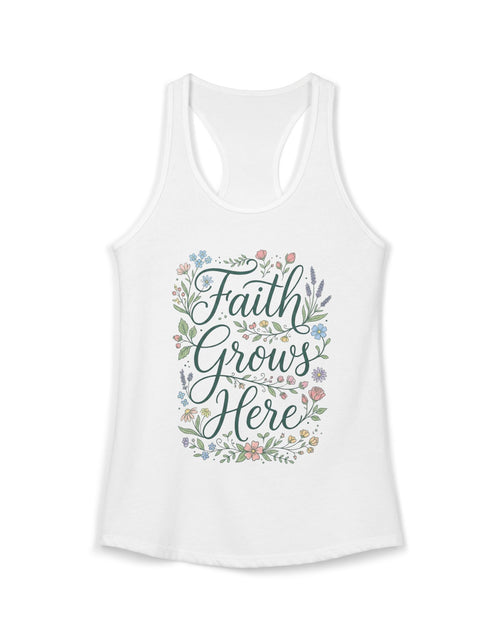 Load image into Gallery viewer, Faith Grows Here Women's Christian Tank Top – Inspirational Faith Shirt – Summer Christian Apparel
