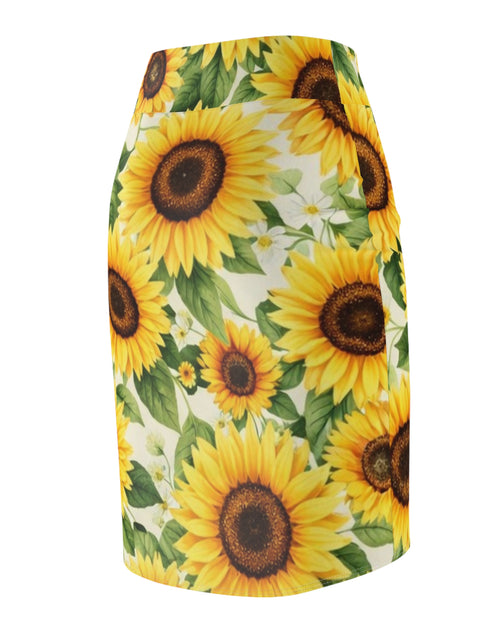 Load image into Gallery viewer, Sunflower Pencil Skirt – Bright Yellow Floral Midi Skirt for Summer, Casual Office Wear, Garden Party Outfit, Gift for Her
