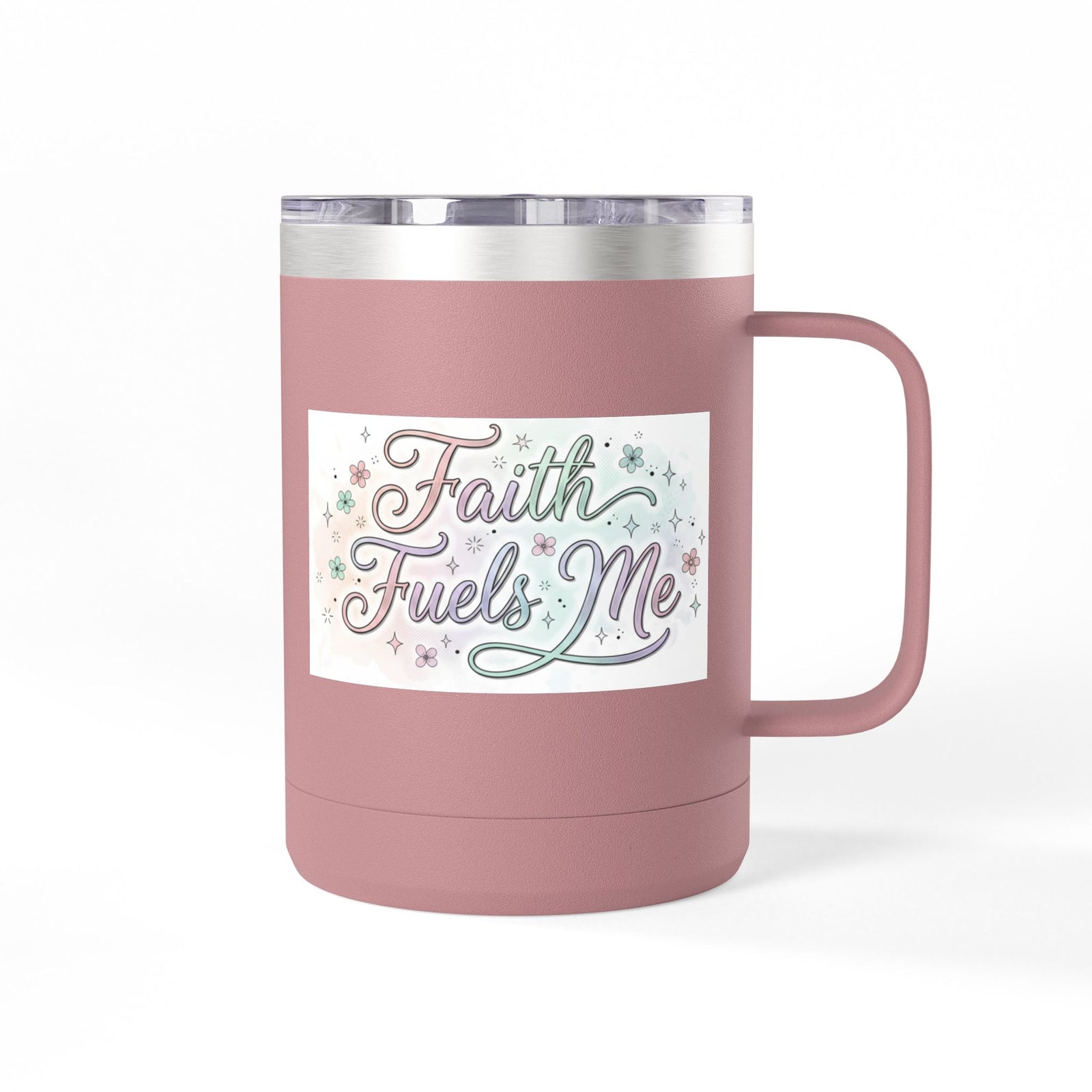 15oz Insulated Coffee Tumbler Mug — "Faith Fuels Me" Pastel Star Design