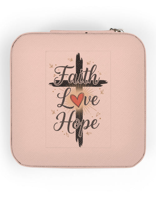 Load image into Gallery viewer, Faith Jewelry Travel Case – Cute Compact Organizer with 'Faith Love Hope' Design For Women and girls
