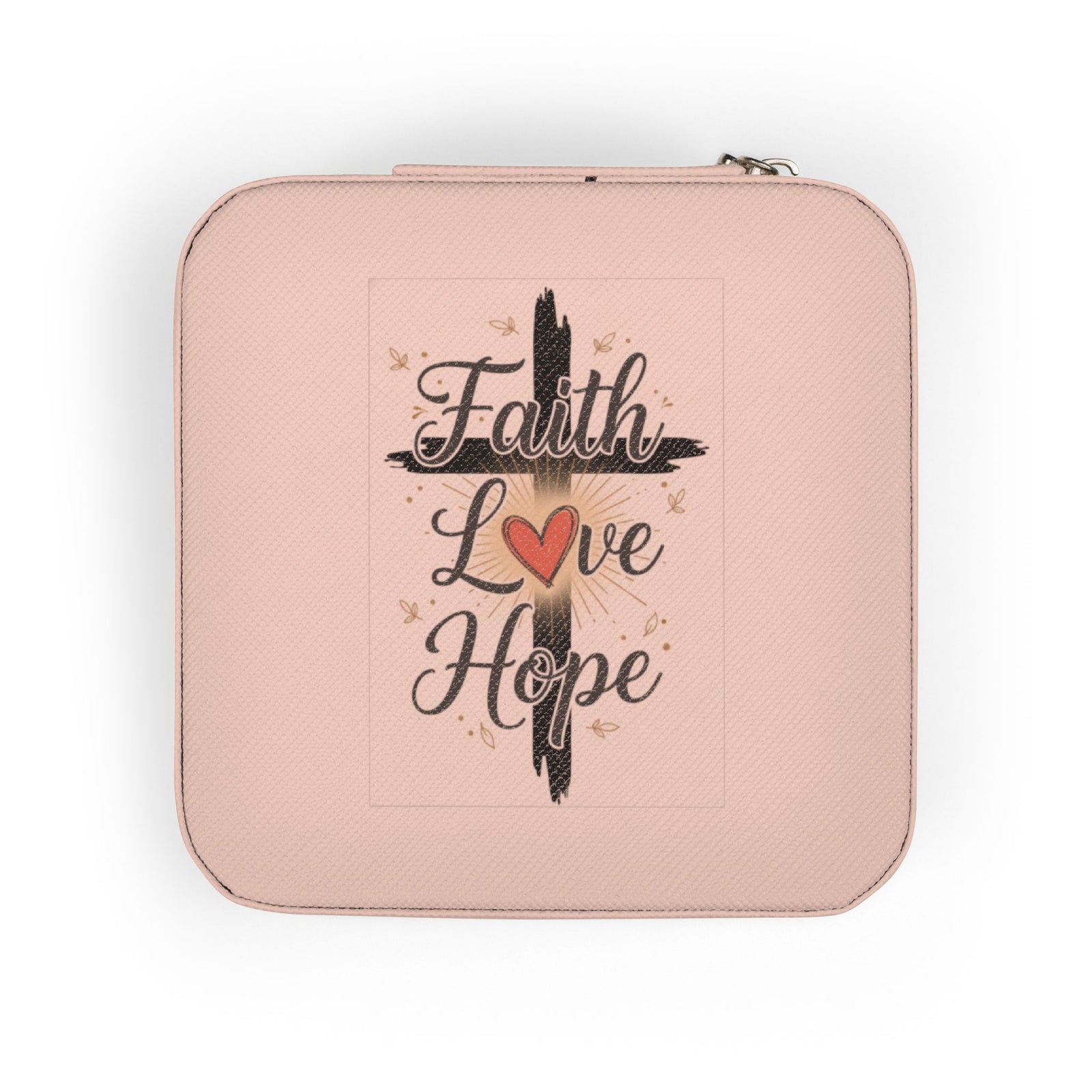 Faith Jewelry Travel Case – Cute Compact Organizer with 'Faith Love Hope' Design For Women and girls