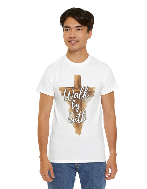 Load image into Gallery viewer, Walk By Faith Tee — Christian Cross Faith Men's T‑Shirt
