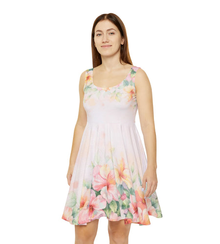 Pastel Floral Skater Dress, Women’s Soft Spring Summer Sundress, Romantic Garden Party Dress, Light Feminine Aesthetic Outfit, Elegant Casual Dress