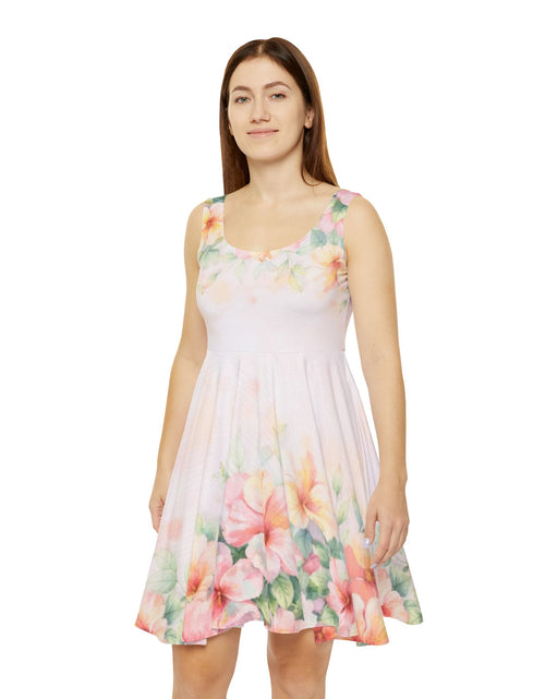 Load image into Gallery viewer, Pastel Floral Skater Dress, Women’s Soft Spring Summer Sundress, Romantic Garden Party Dress, Light Feminine Aesthetic Outfit, Elegant Casual Dress
