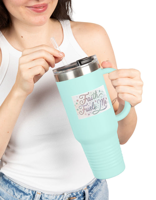 Load image into Gallery viewer, 40oz Insulated Travel Mug — "Faith Fuels Me" Inspirational White Tumbler
