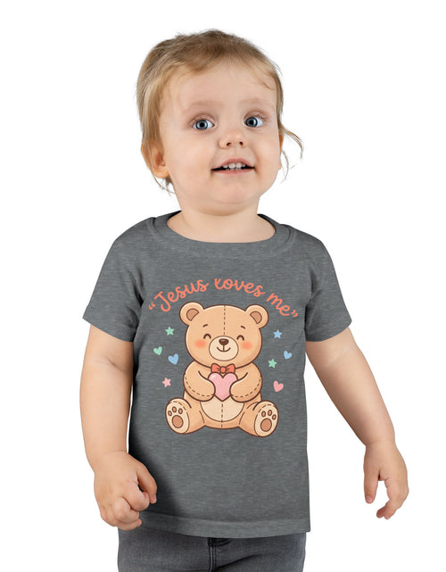 Load image into Gallery viewer, Toddler T-Shirt — Cute “Jesus Loves Me” Teddy Bear Christian Kids Tee
