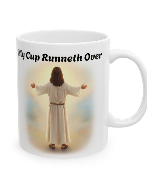 Load image into Gallery viewer, With Him My Cup Runneth Over – Jesus Coffee Mug | Christian Coffee Lover Gift | Faith &amp; Humor Mug 11 oz &amp; 15 oz
