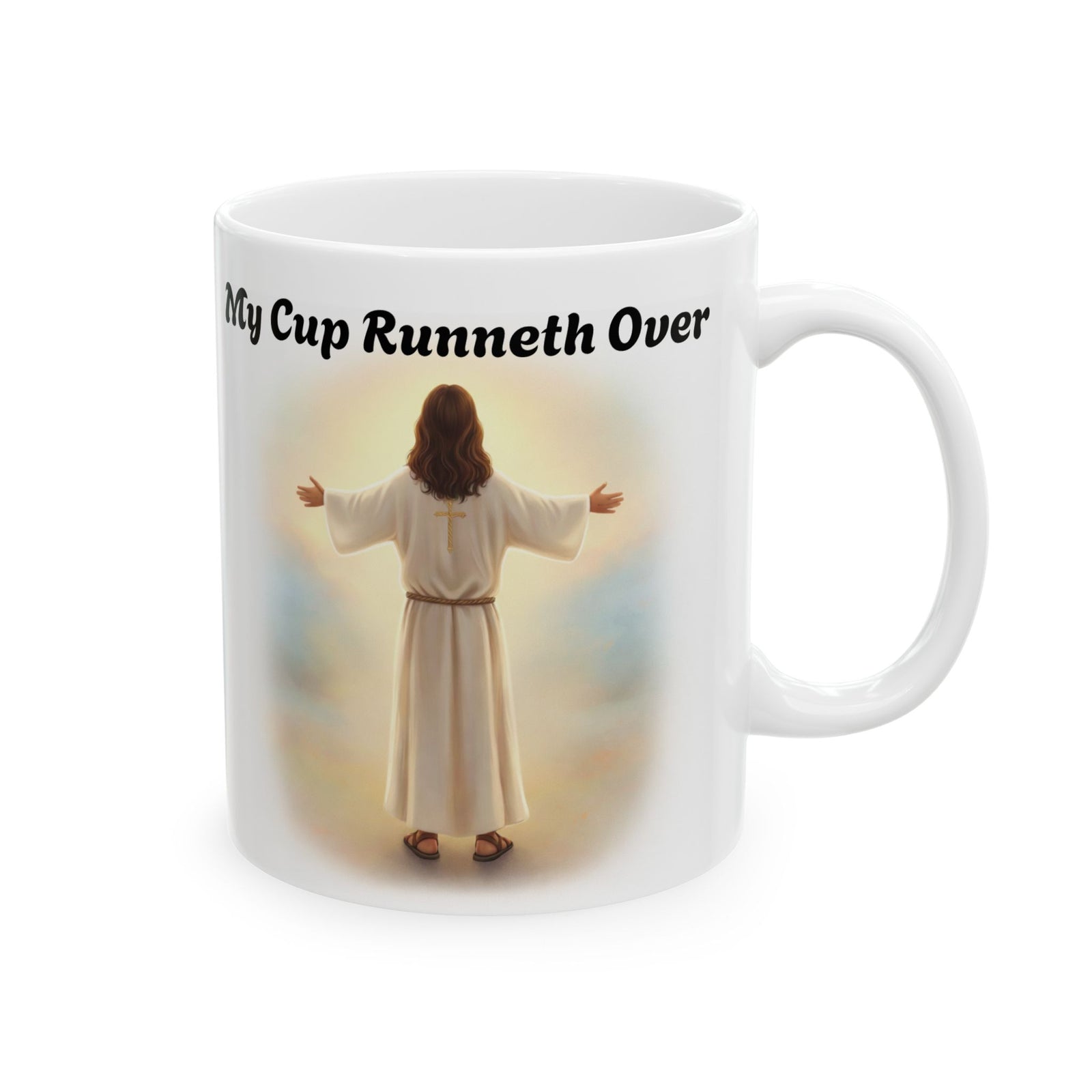 With Him My Cup Runneth Over – Jesus Coffee Mug | Christian Coffee Lover Gift | Faith & Humor Mug 11 oz & 15 oz