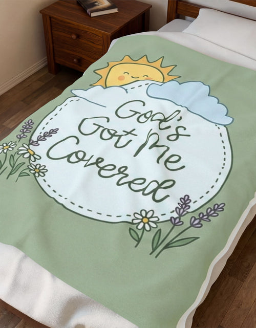 Load image into Gallery viewer, God's Got Me Covered - Sun Cloud Floral Faith Design - Baby Kid Soft Velveteen Plush Blanket
