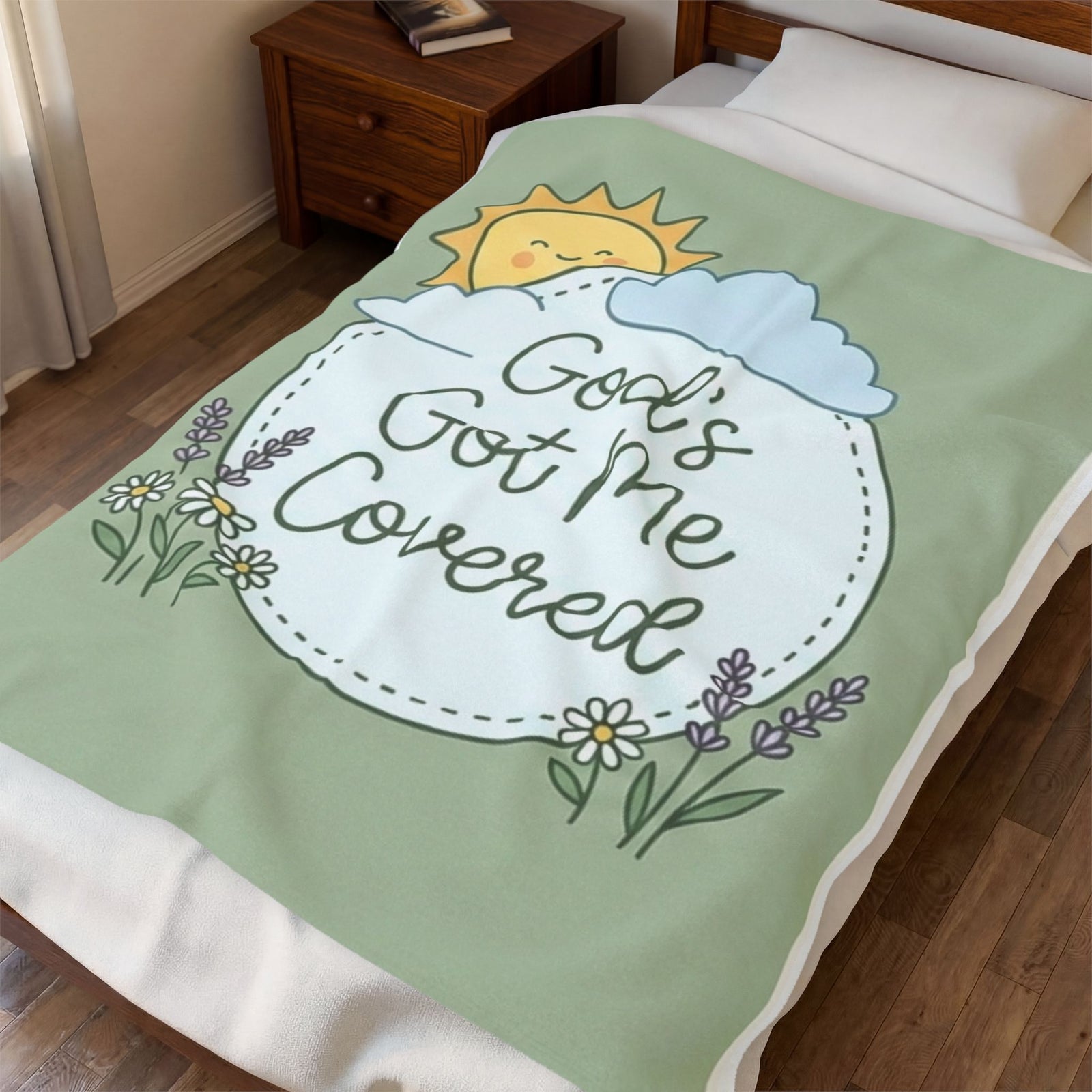 God's Got Me Covered - Sun Cloud Floral Faith Design - Baby Kid Soft Velveteen Plush Blanket