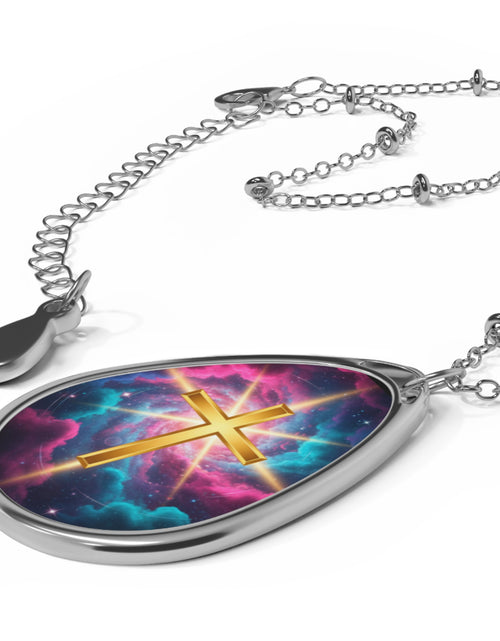 Load image into Gallery viewer, Christian Cross Necklace — Elegant Minimalist Jewelry Oval Pendant Cross Galaxy Necklace
