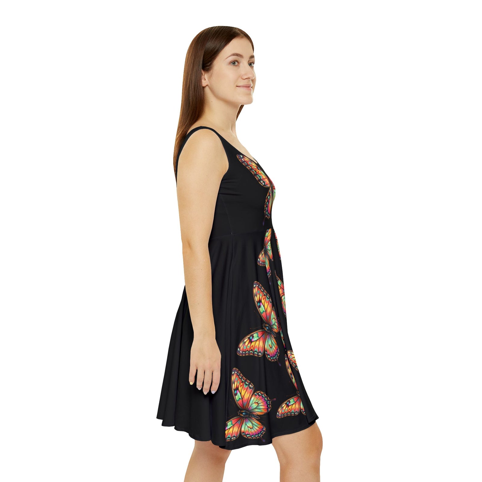 Monarch Butterfly Transformation Skater Dress, Women’s Bold Artistic Sundress, Colorful Statement Dress, Empowerment Outfit, Vibrant Butterfly Dress