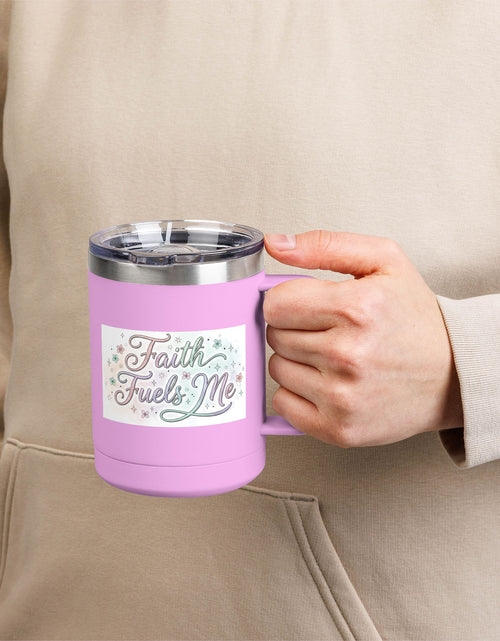Load image into Gallery viewer, 15oz Insulated Coffee Tumbler Mug — "Faith Fuels Me" Pastel Star Design
