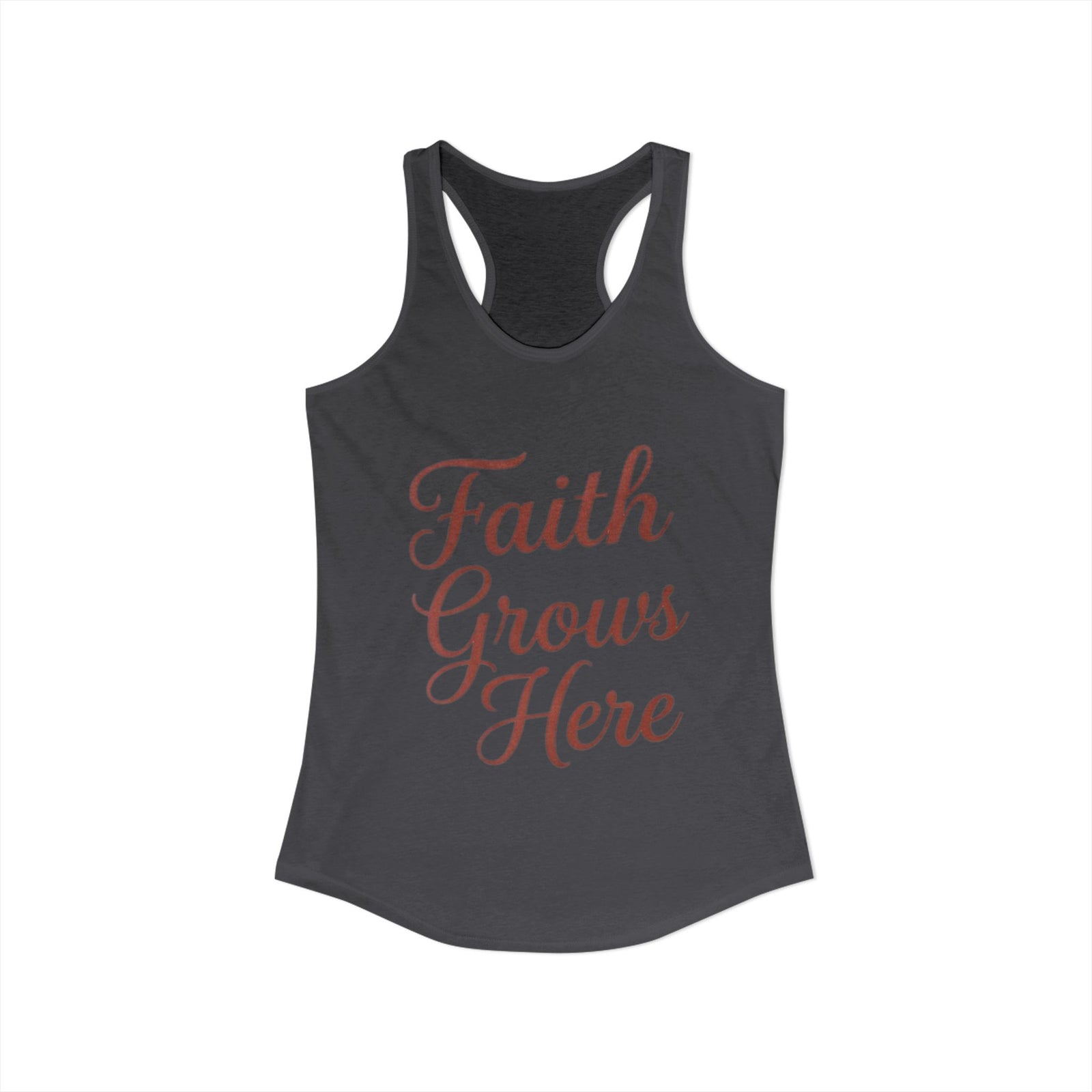 Faith Grows Here Women’s Racerback Tank, Christian Inspirational Tank Top, Faith-Based Apparel, Minimalist Scripture Style Top, Everyday Encouragement Shirt