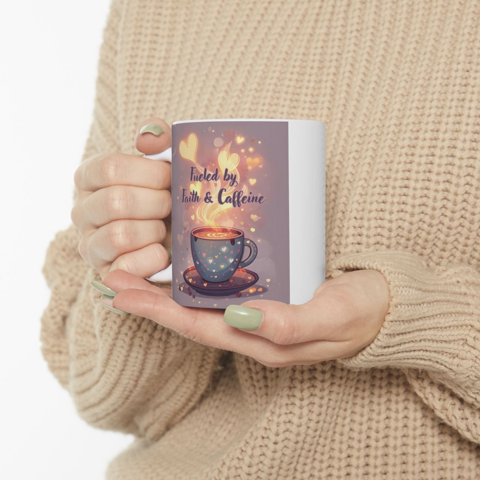Faith And Coffee Fuels Me Ceramic Mug — Inspirational Heart Fairy Coffee Lovers Cup 11 oz & 15 oz
