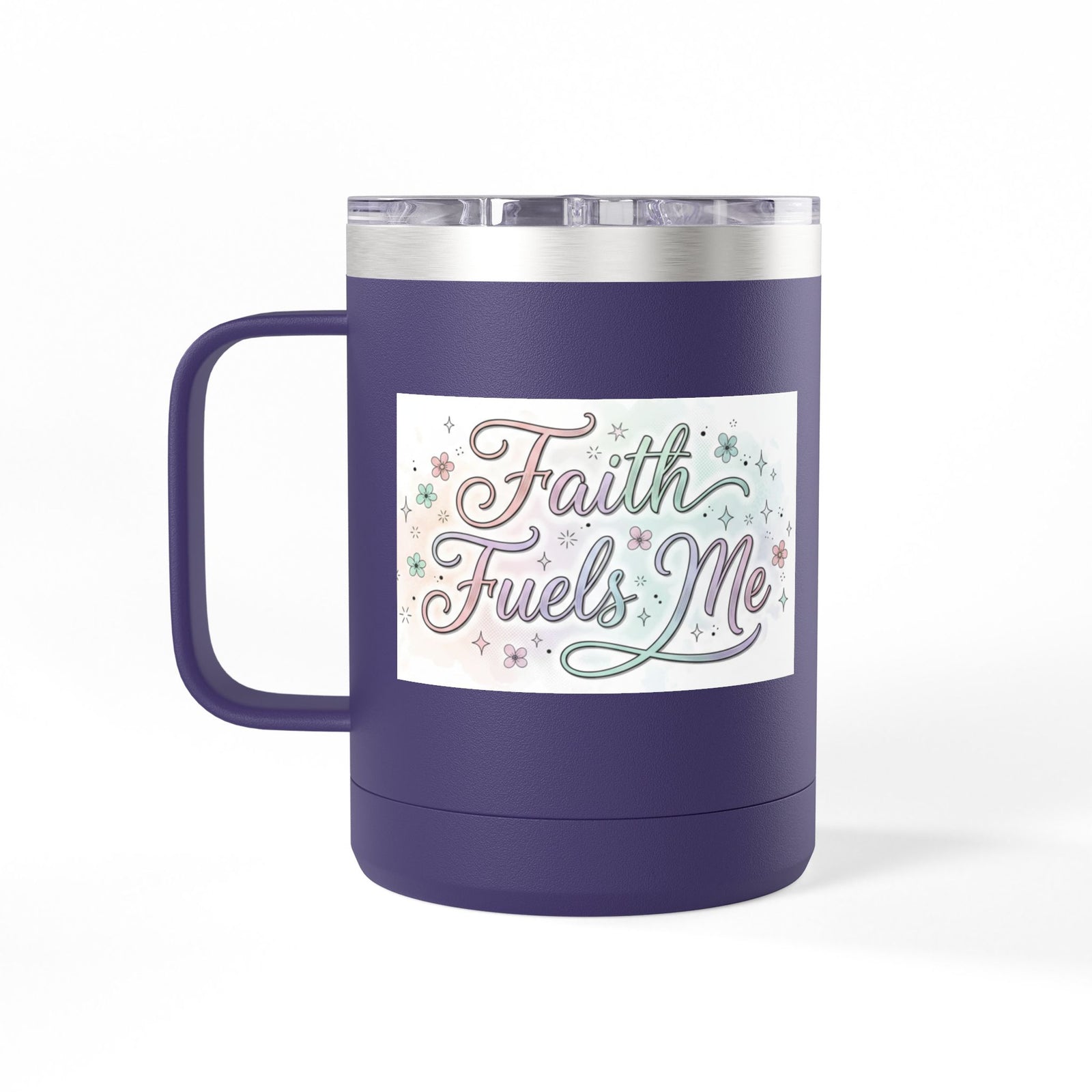 15oz Insulated Coffee Tumbler Mug — "Faith Fuels Me" Pastel Star Design
