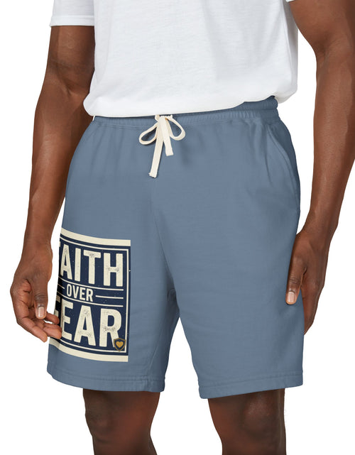 Load image into Gallery viewer, Men’s Faith Over Fear Fleece Shorts – Christian Graphic Lounge Shorts, Casual Spring Summer Athleisure
