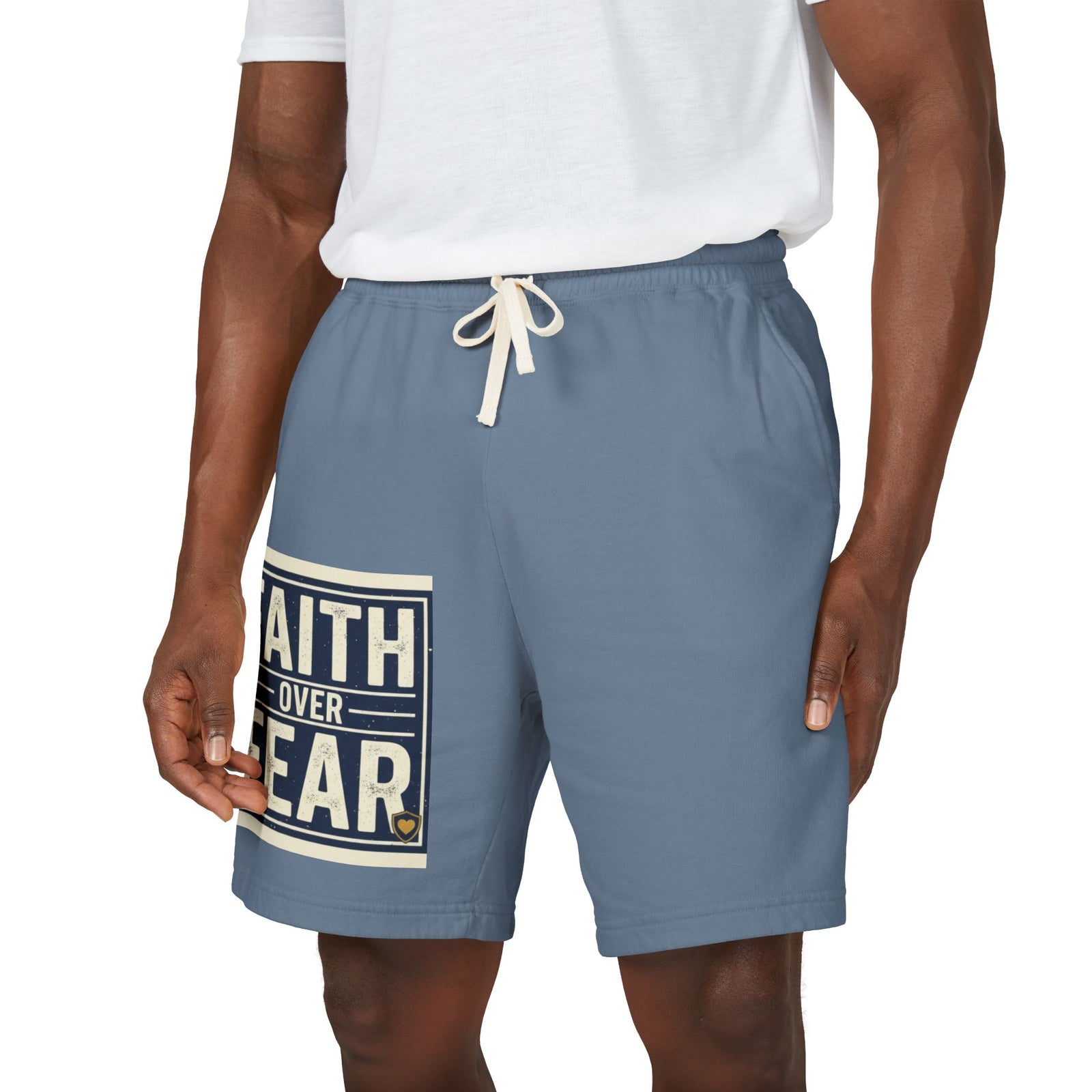 Men’s Faith Over Fear Fleece Shorts – Christian Graphic Lounge Shorts, Casual Spring Summer Athleisure