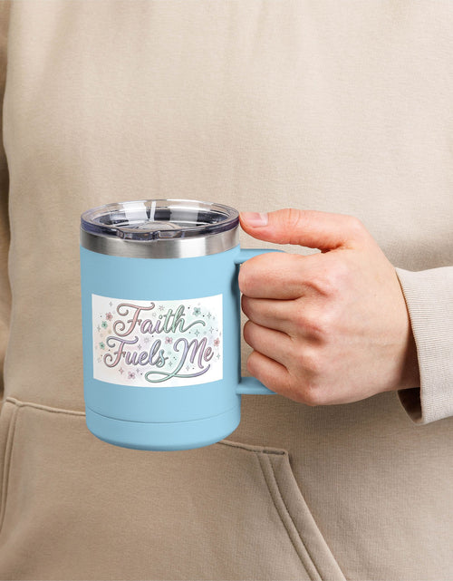 Load image into Gallery viewer, 15oz Insulated Coffee Tumbler Mug — "Faith Fuels Me" Pastel Star Design
