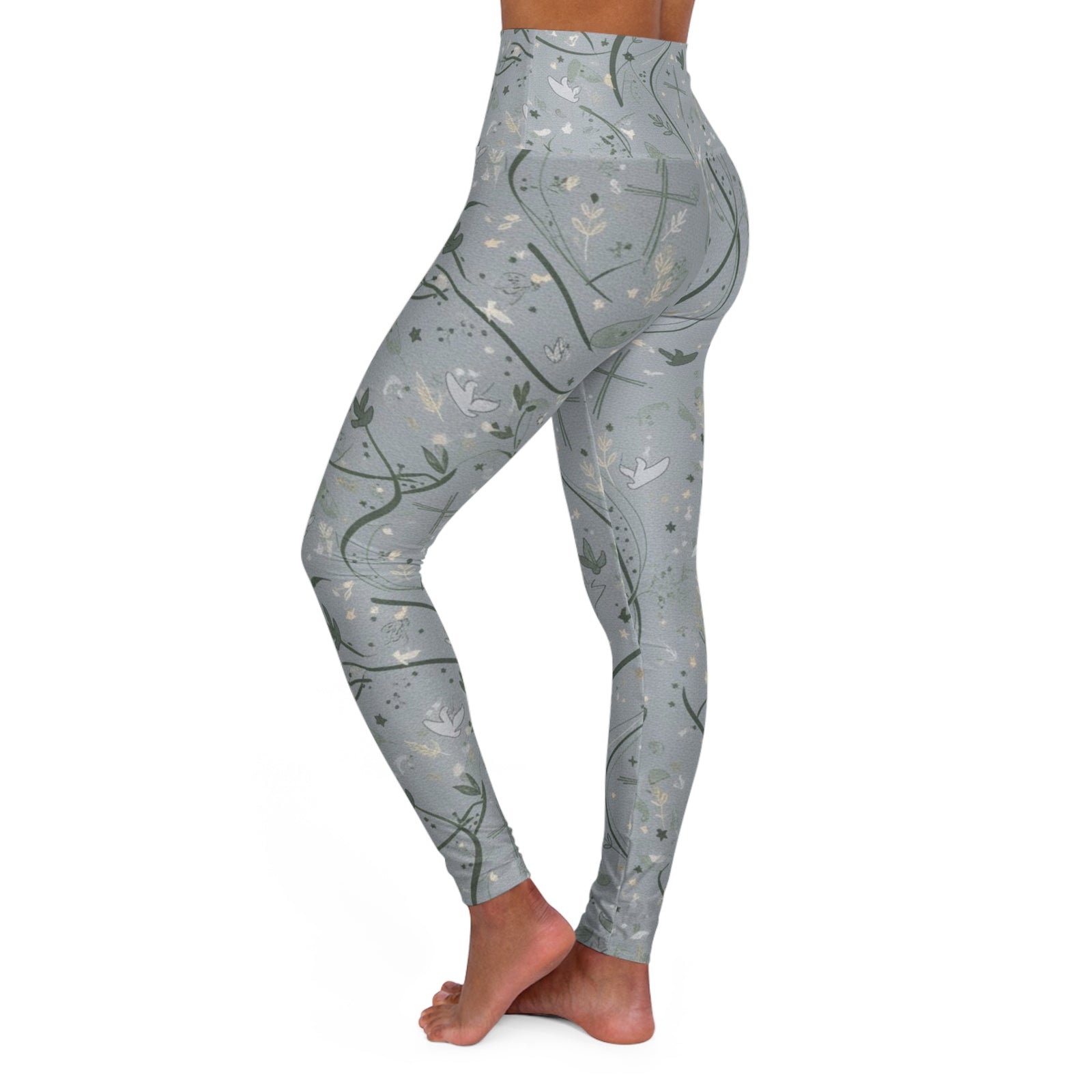 Yoga Leggings — Faith Dove Floral High-Waist Athletic - Active wear