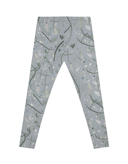 Load image into Gallery viewer, Faith Dove Floral Print Leggings — Soft Gray All-Over Patterned Women's &amp; Girls Leggings
