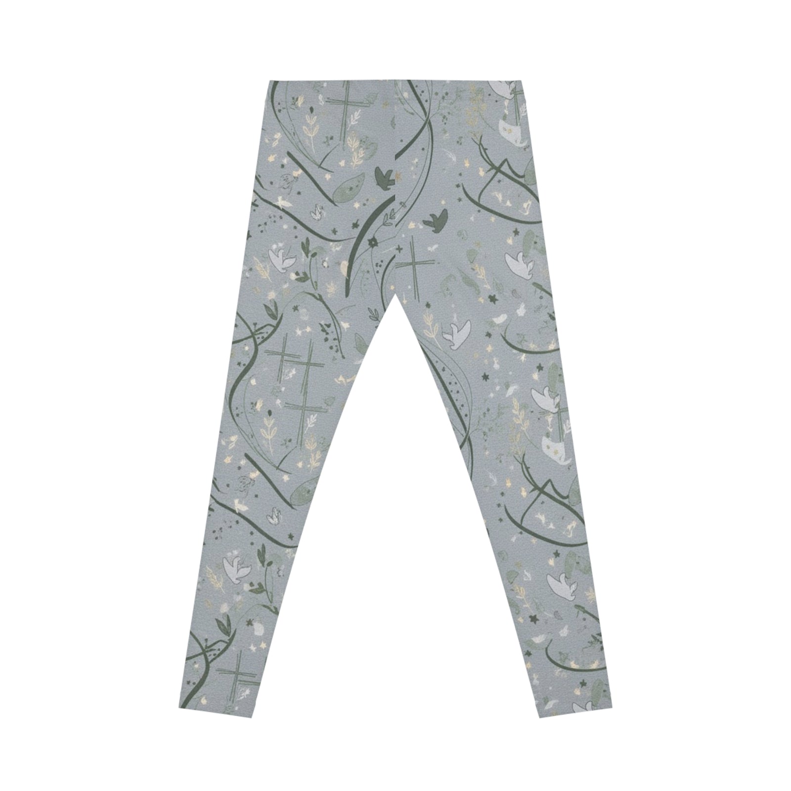 Faith Dove Floral Print Leggings — Soft Gray All-Over Patterned Women's & Girls Leggings