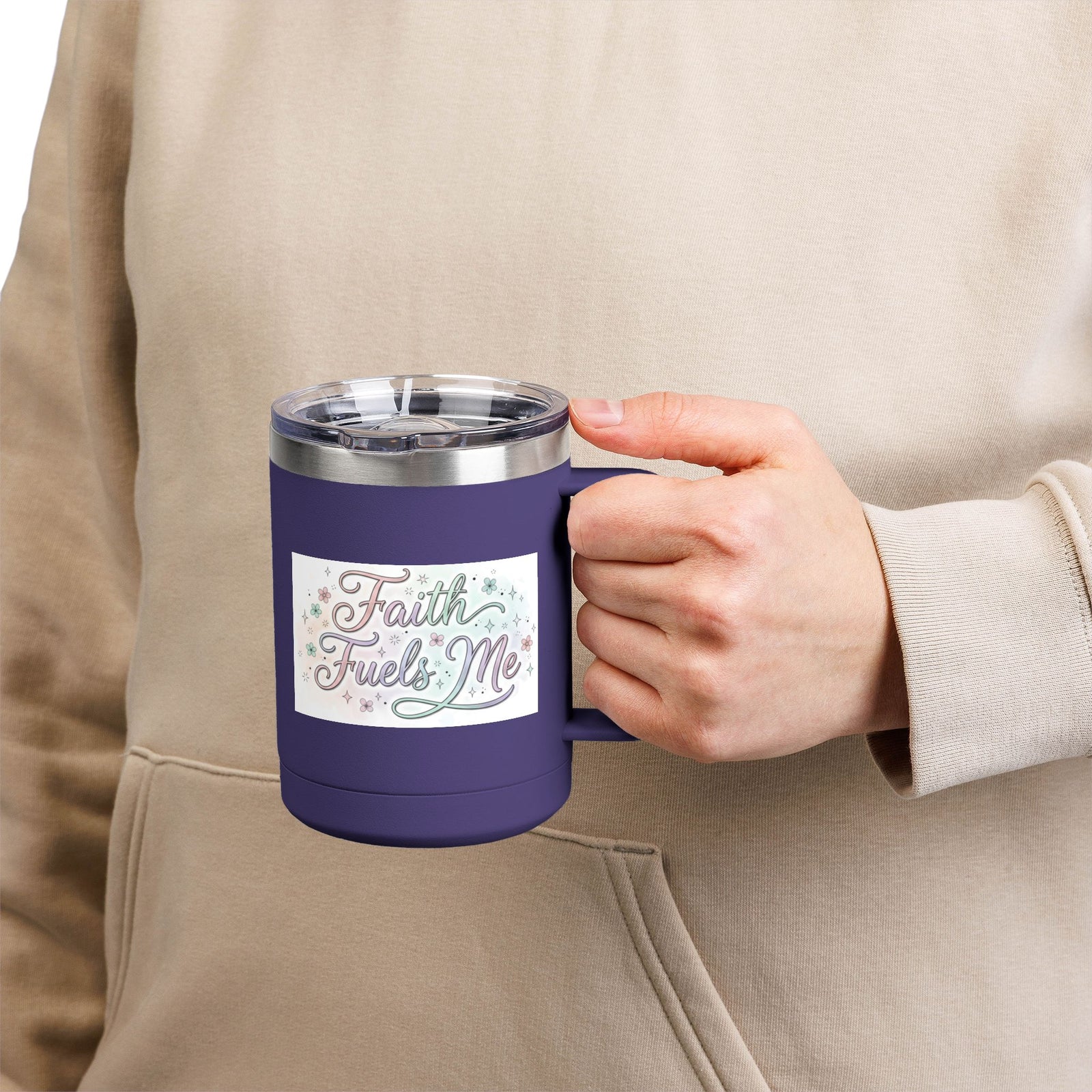 15oz Insulated Coffee Tumbler Mug — "Faith Fuels Me" Pastel Star Design