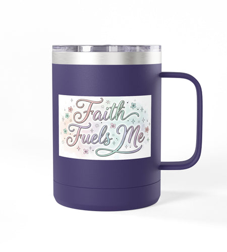 15oz Insulated Coffee Tumbler Mug — "Faith Fuels Me" Pastel Star Design