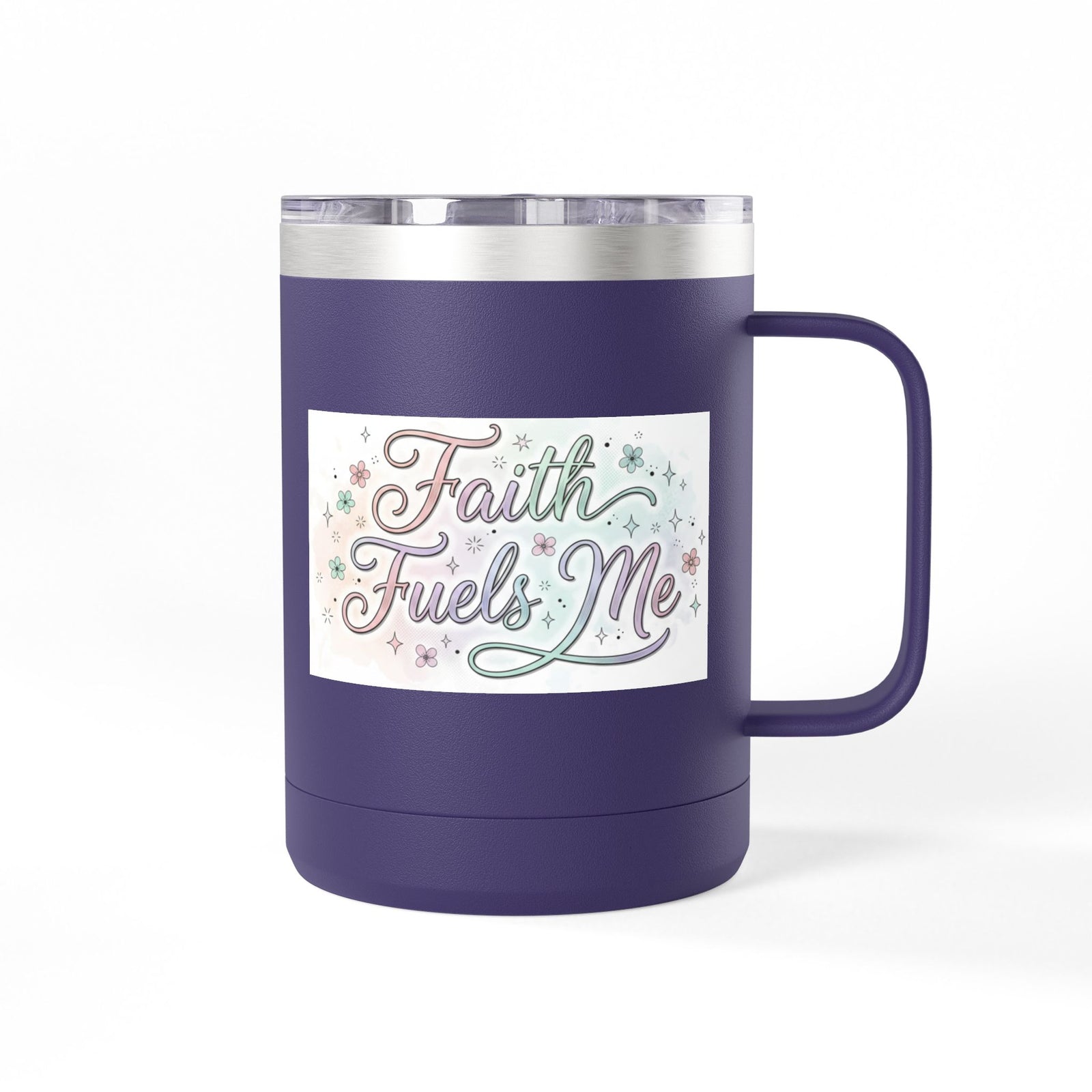 15oz Insulated Coffee Tumbler Mug — "Faith Fuels Me" Pastel Star Design
