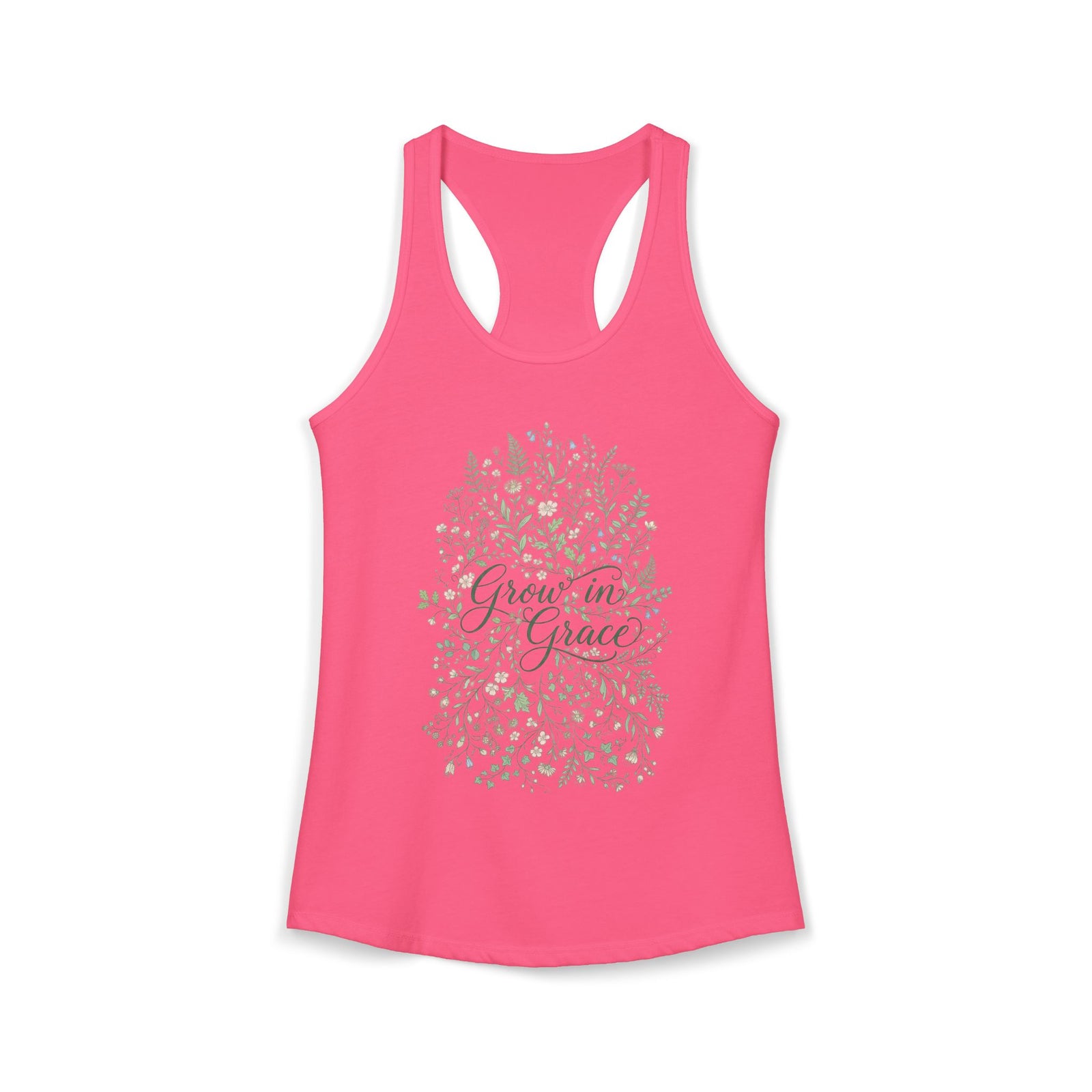 Grow in Grace Christian Racerback Tank – Floral Faith Tank Top for Women – Inspirational Church Summer Tank – Christian Gift for Her